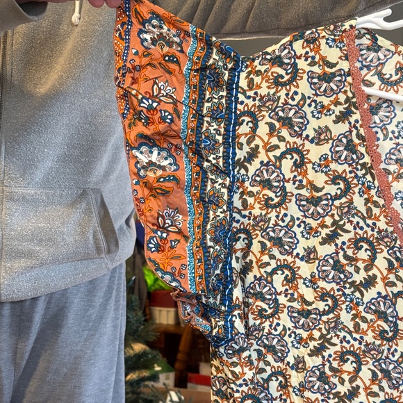 NWT-Bohemian Floral Maxi Dress with Orange and Blue Accents - Picture 5 of 13